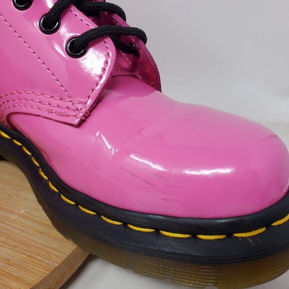 Dr Martens 1460 Boots Womens 6 Pink Patent Leather 8 Eye Lace Up Punk Rave Docs - Picture 7 of 15